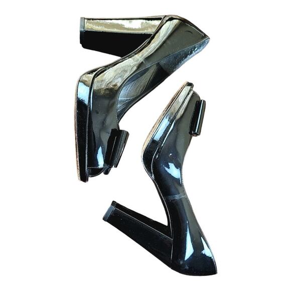 STUART WEITZMAN Peep Toe‎ Patent Leather Stacked Block Heel Pumps with Front Bow - Picture 4 of 8